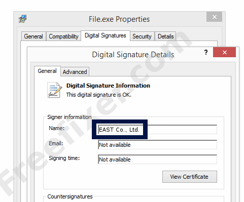 Screenshot of the EAST Co., Ltd. certificate